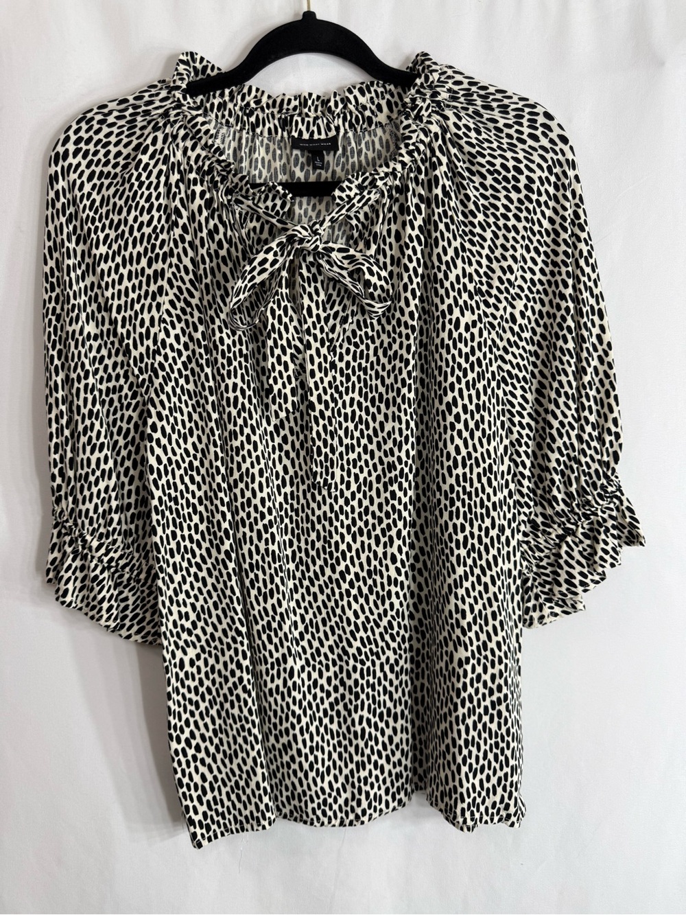 Who What Wear Animal Print Tie Neck Ruffle Blouse, size L